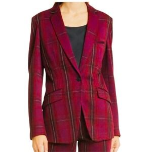 Rag & Bone Size 4 Margot Plaid Blazer Luxury Designer Vamp Goth Maroon Burgundy